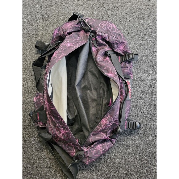 Vintage Jansport Duffel Bag Pink Black Floral Overnight Travel 23" X 14" x 11" - Picture 3 of 13